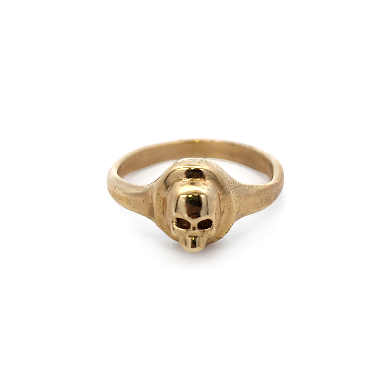 Carved Brass Skull Signet Ring