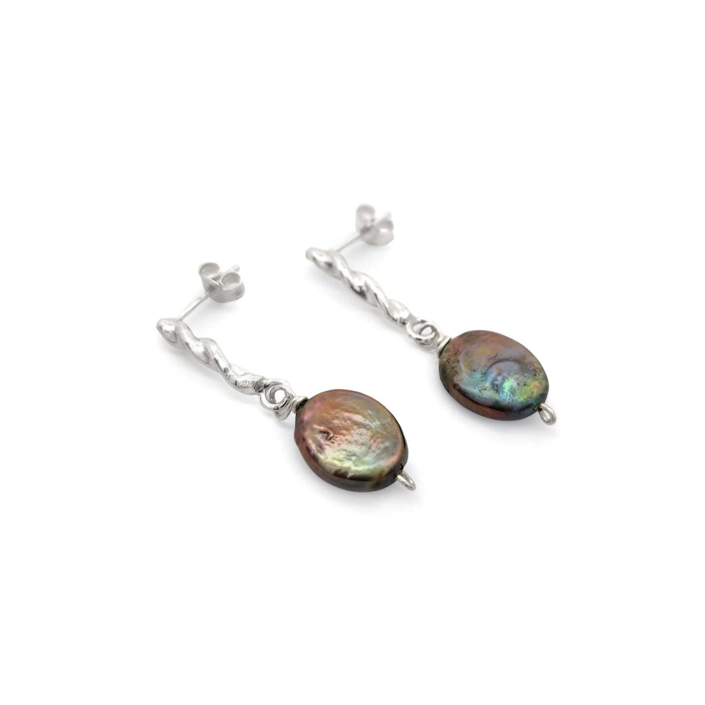 Twisted Sterling Silver Brown Pearl Drop Earrings