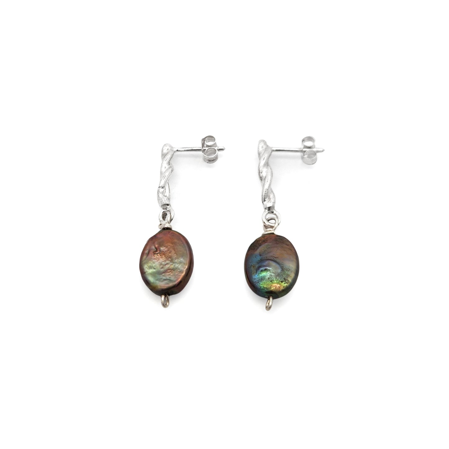 Twisted Sterling Silver Brown Pearl Drop Earrings
