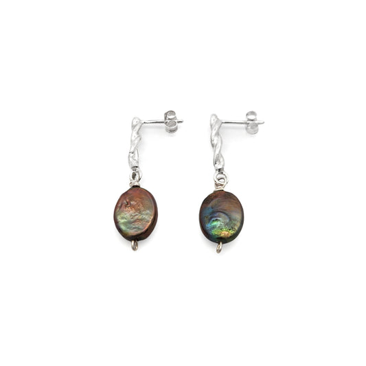 Twisted Sterling Silver Brown Pearl Drop Earrings