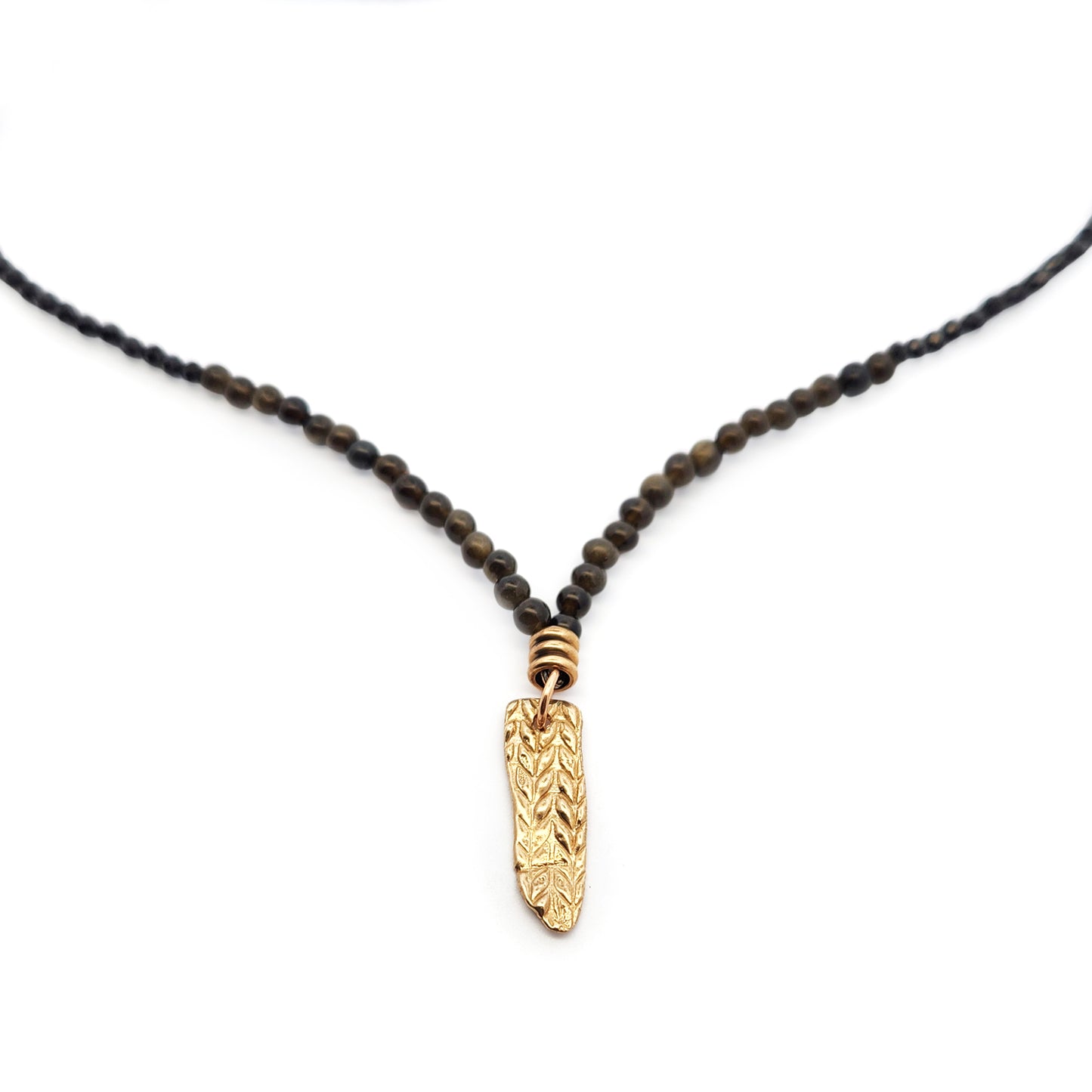 Smoky Quartz & Wheat Textured Pendant Necklace