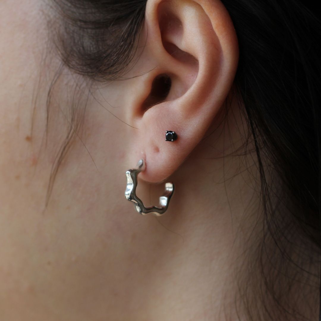 Silver Mini Wavy Hoops