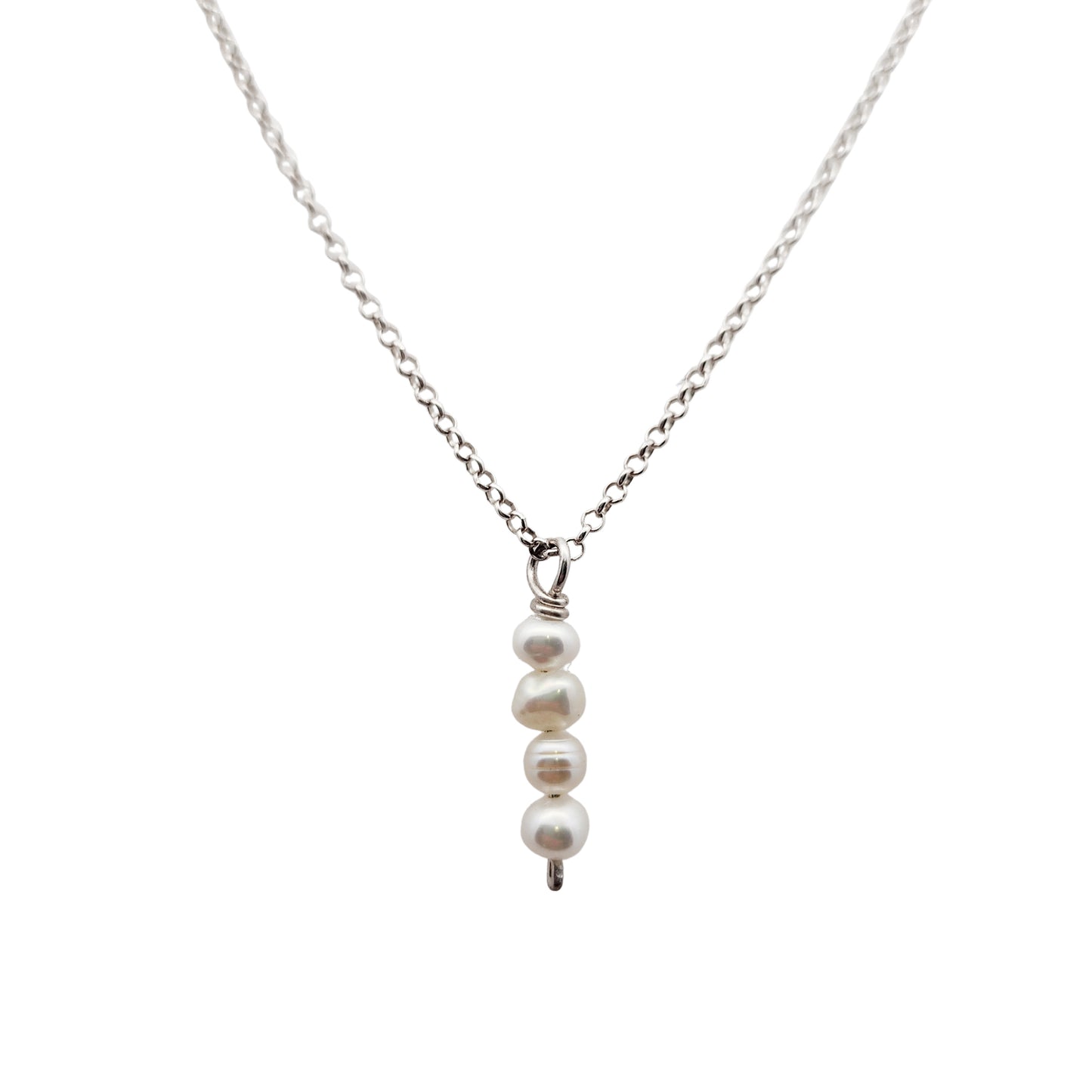 Sterling Silver Stacked Pearl Pendant Necklace