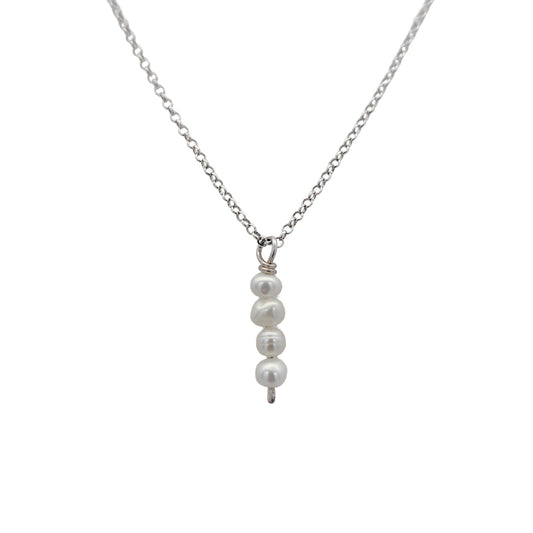 Sterling Silver Stacked Pearl Pendant Necklace