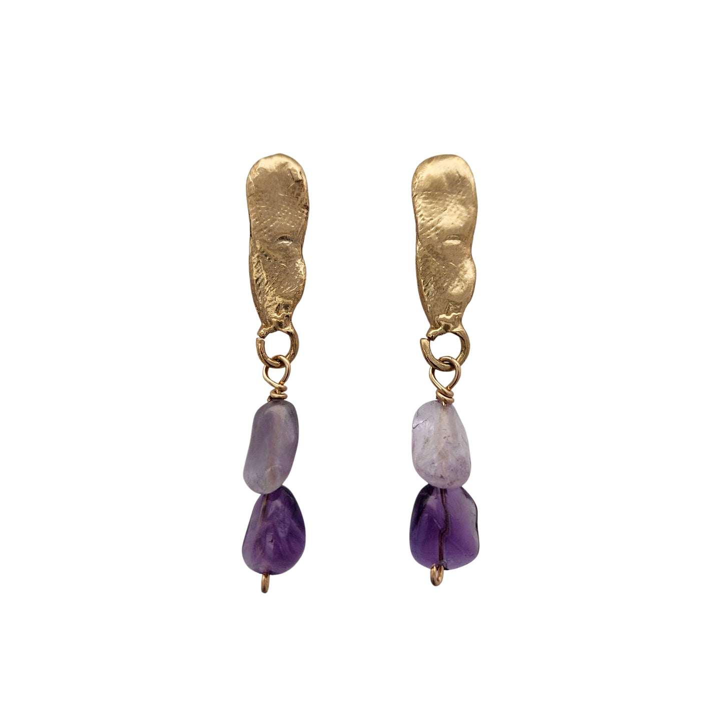 Brass Organic Long Amethyst Drop Earrings