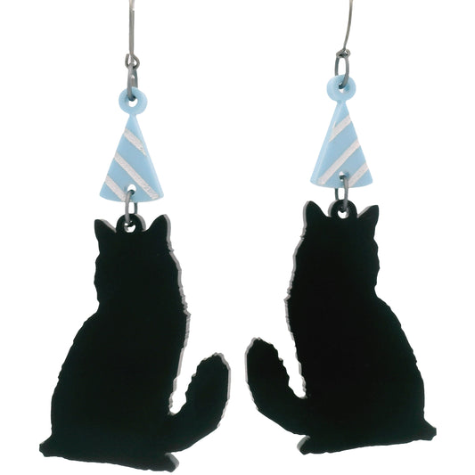 Black Cat Birthday Hat Earrings