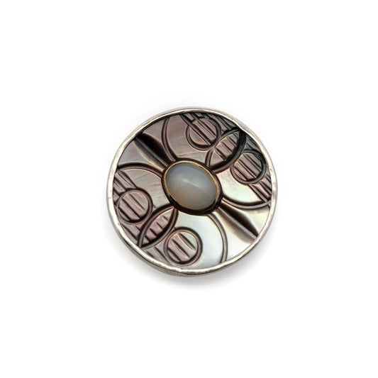 Carved Mother of Pearl & Moonstone Pin