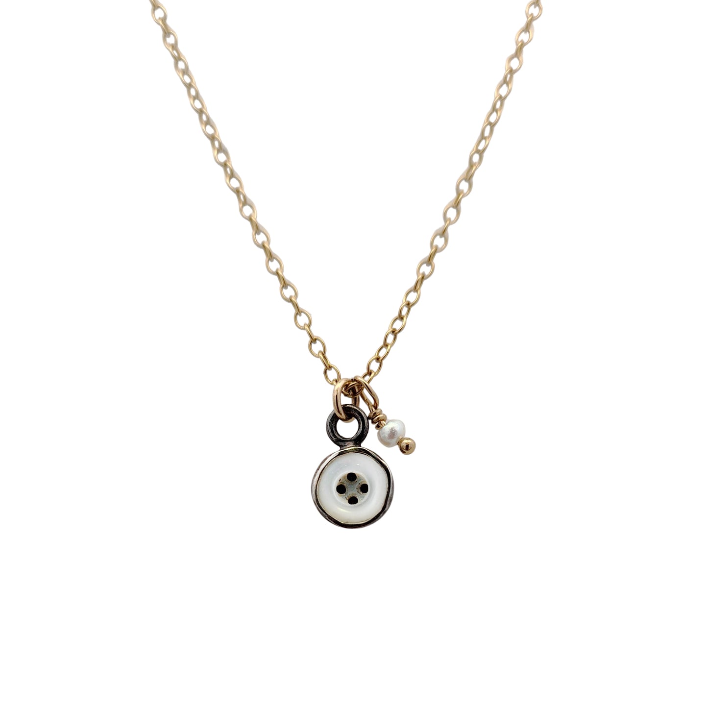 Dainty Pearl Button Pendant Necklace