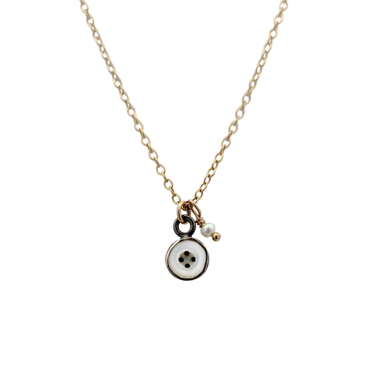 Dainty Pearl Button Pendant Necklace