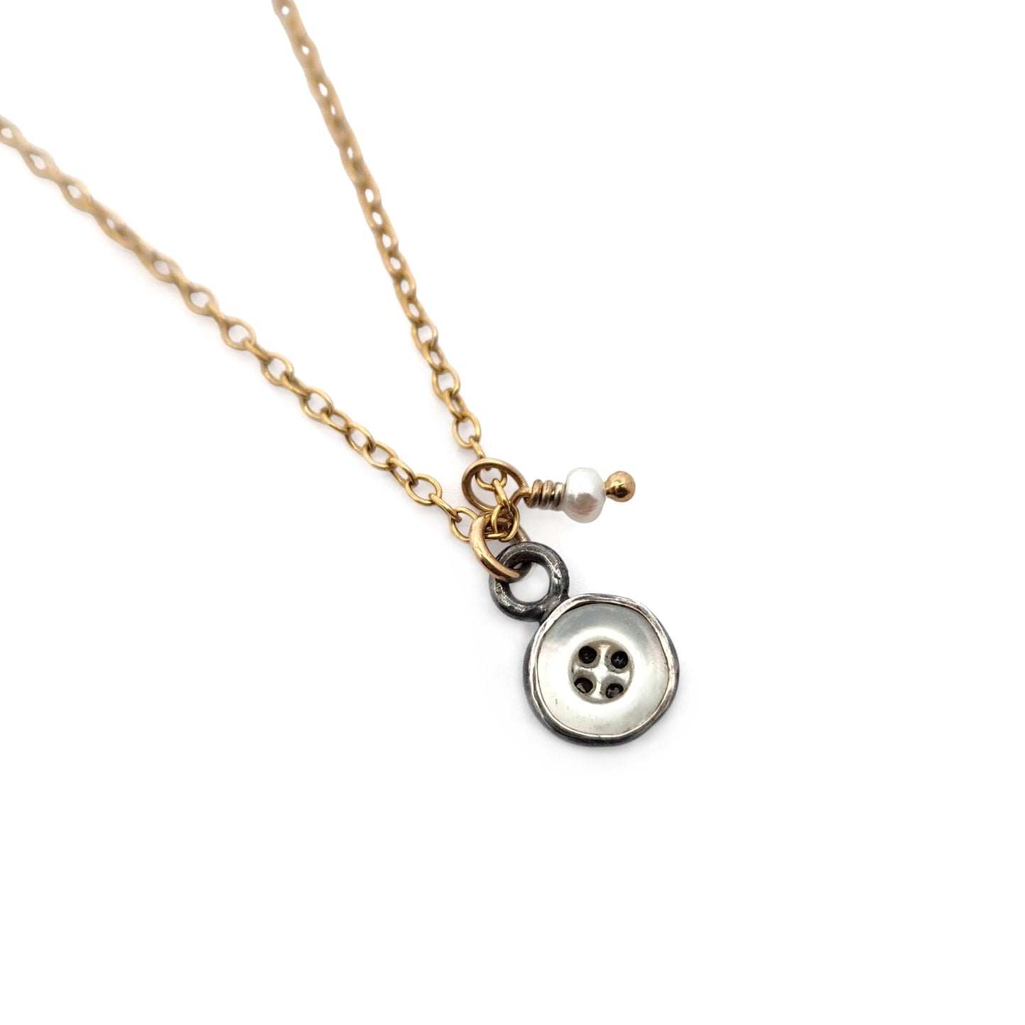Dainty Pearl Button Pendant Necklace