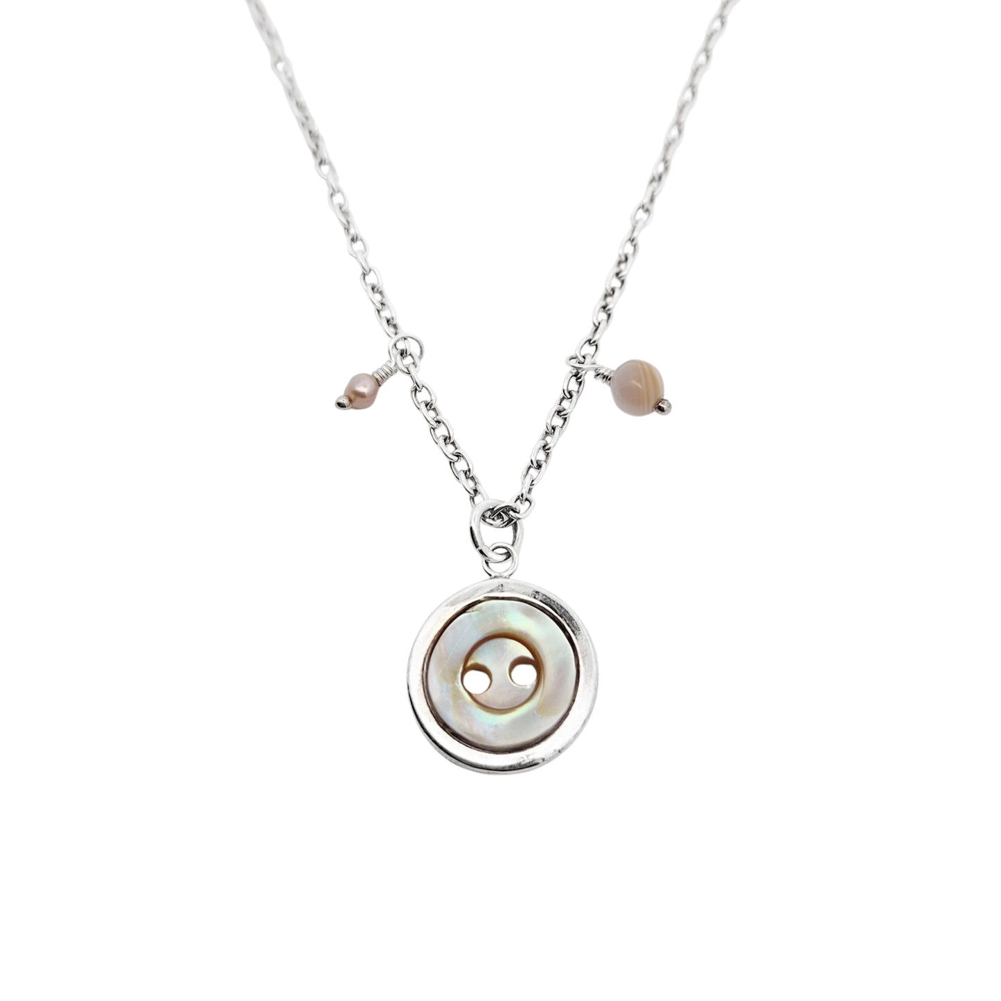 Mother of Pearl Button Pendant Necklace