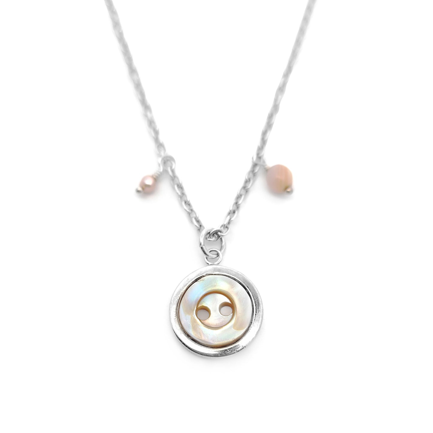 Mother of Pearl Button Pendant Necklace