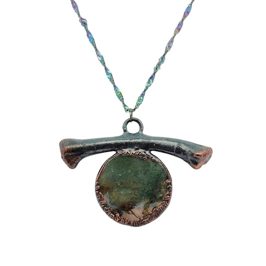 Moss Agate Fox Bone Necklace