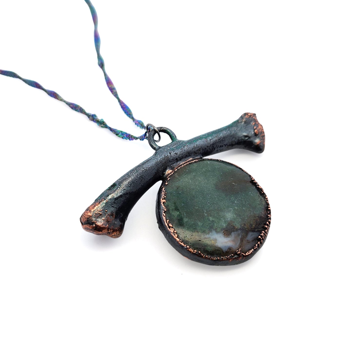 Moss Agate Fox Bone Necklace