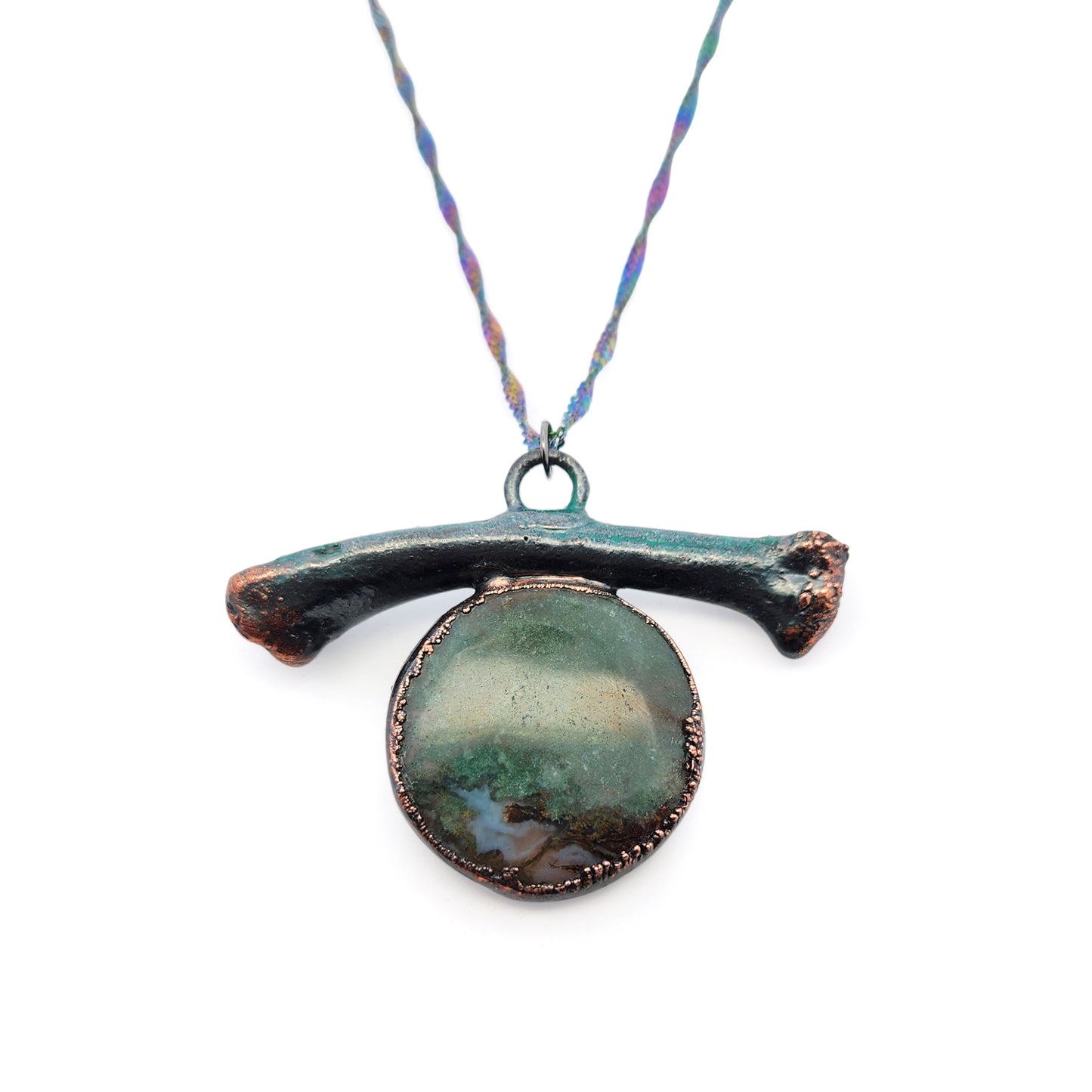Moss Agate Fox Bone Necklace