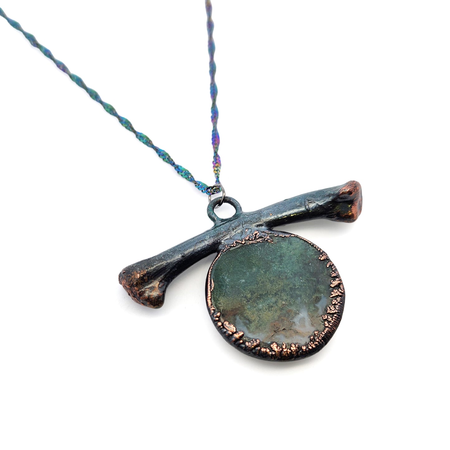 Moss Agate Fox Bone Necklace