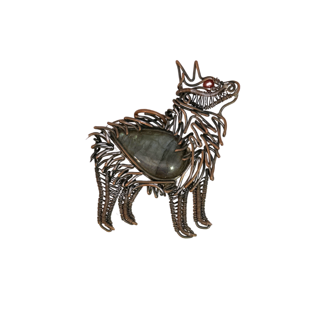 Wire Wrap Labradorite Wolf Pendant