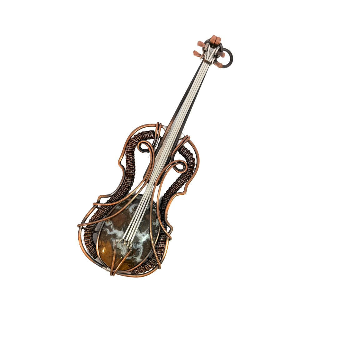 Wire Wrap Violin with Agate Pendant