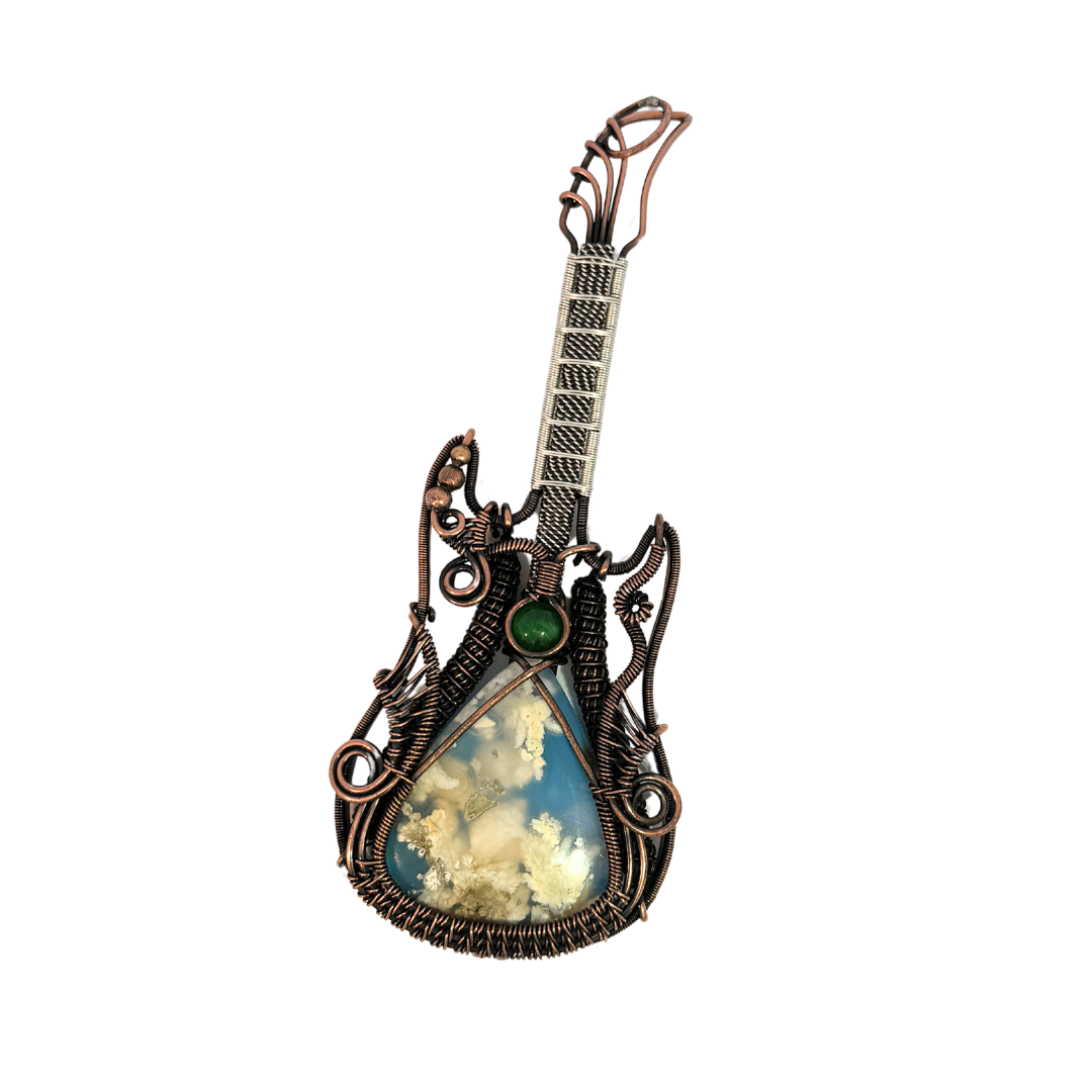 Wire Wrap Blue Agate Guitar Pendant
