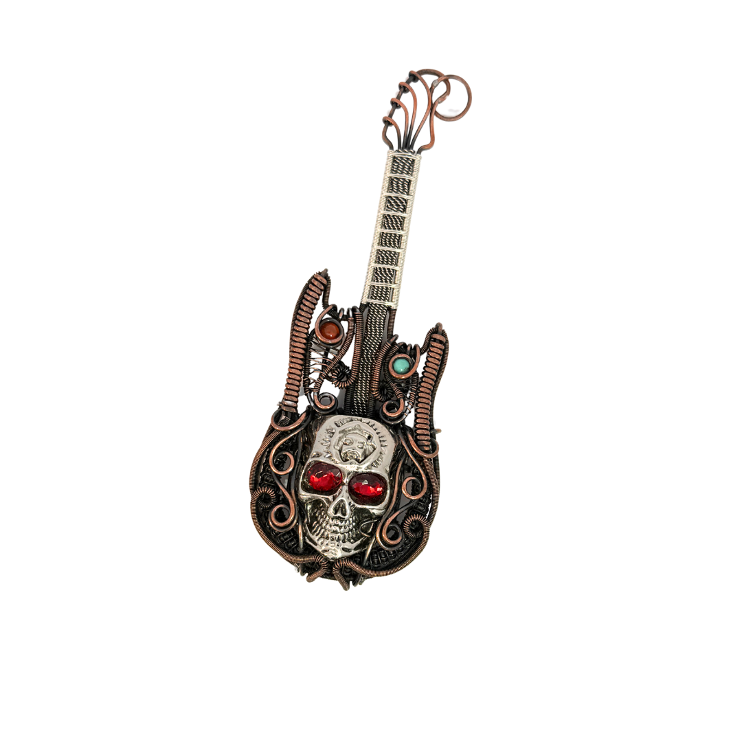 Wire Wrap Skull Guitar Pendant