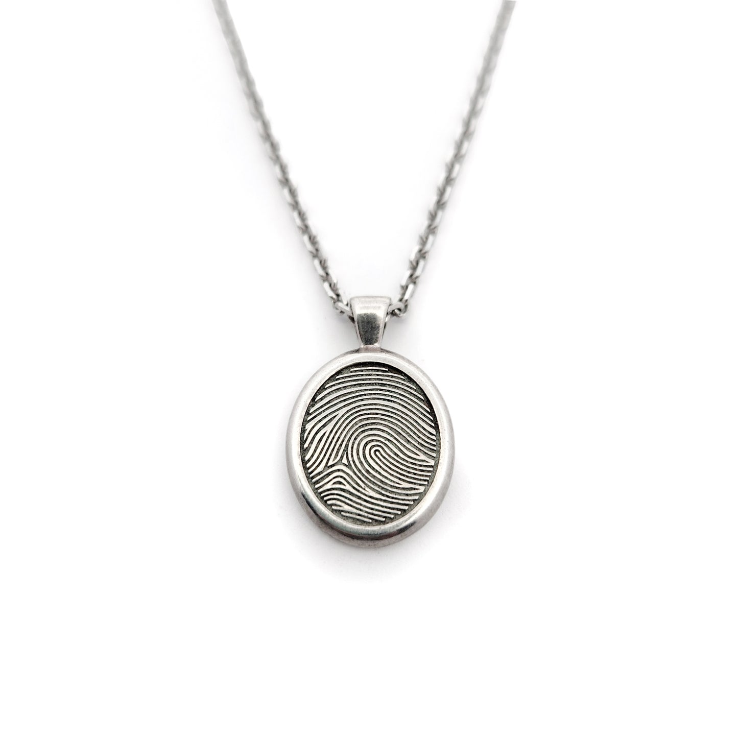 Sterling Silver Oval Fingerprint Engraved Pendant
