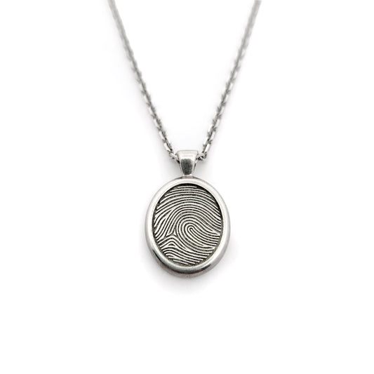 Sterling Silver Oval Fingerprint Engraved Pendant