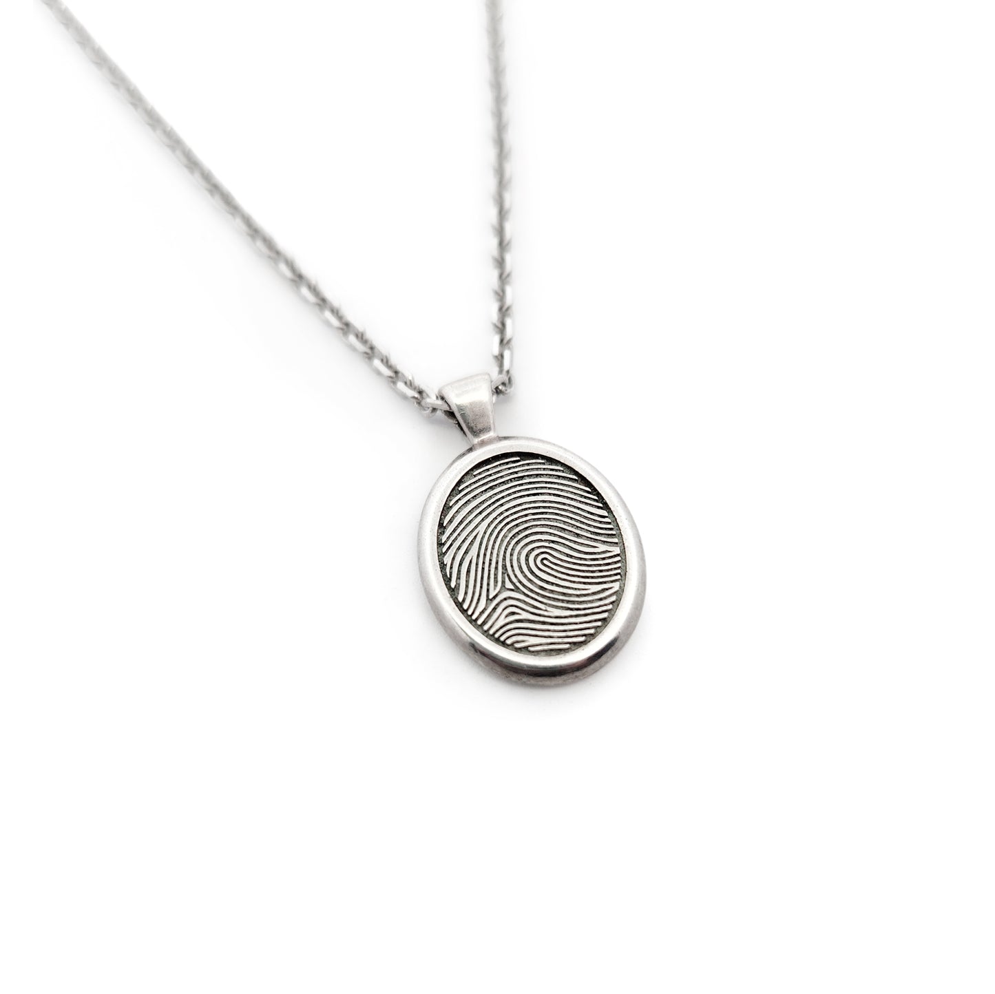 Sterling Silver Oval Fingerprint Engraved Pendant