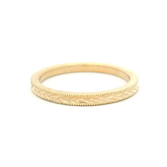 10k Yellow 2mm Wide Hand-Engraved Wheat Sheaf Band