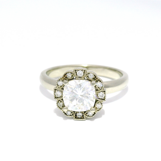 Cushion Moissanite Halo Engagement Ring