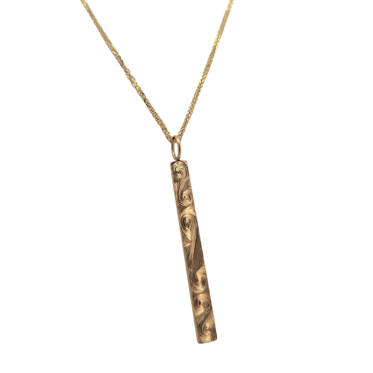 Hand Engraved Wave Bar Necklace