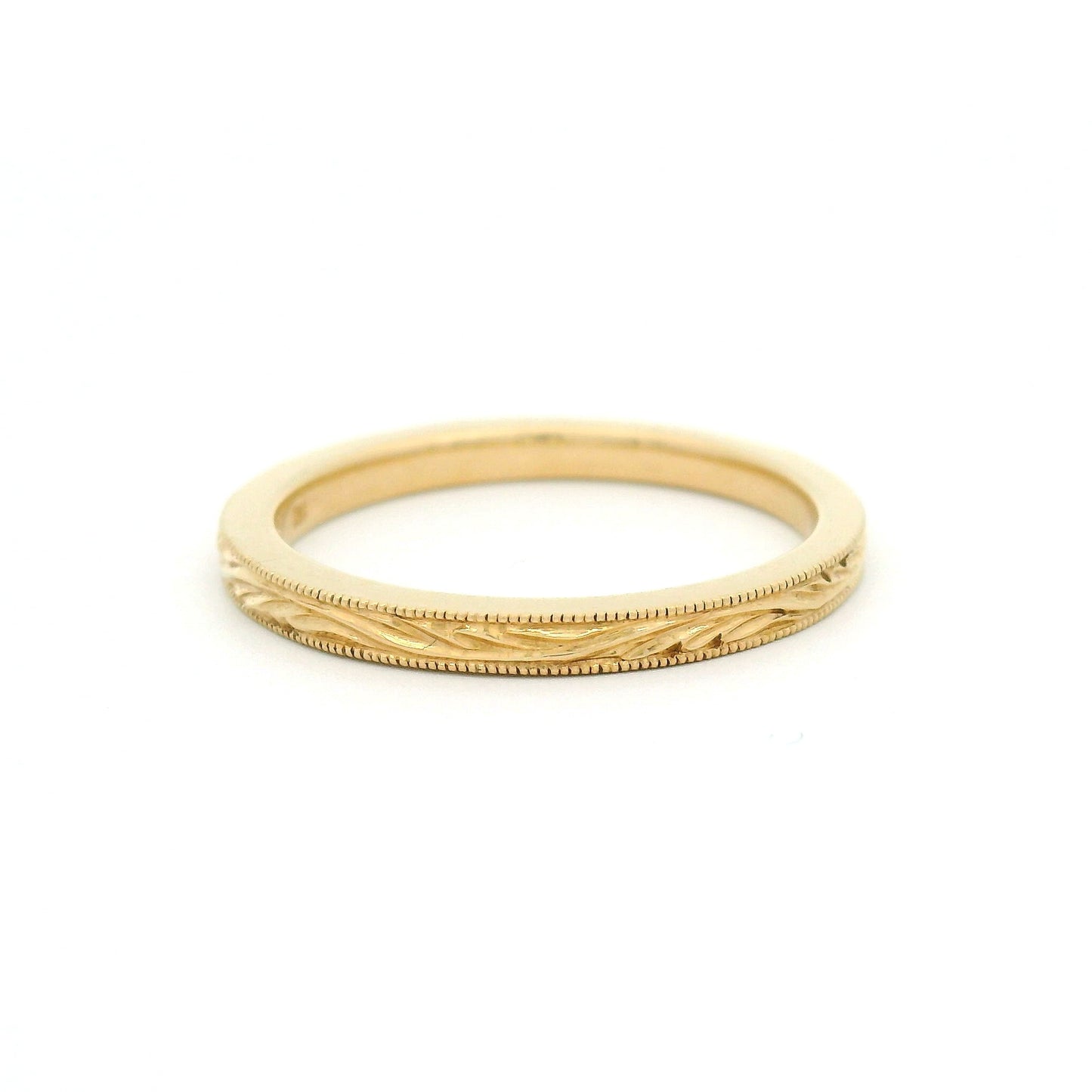 14k Yellow 2mm Wide Hand-Engraved Wave Band