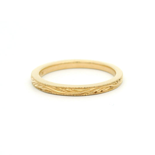 14k Yellow 2mm Wide Hand-Engraved Wave Band