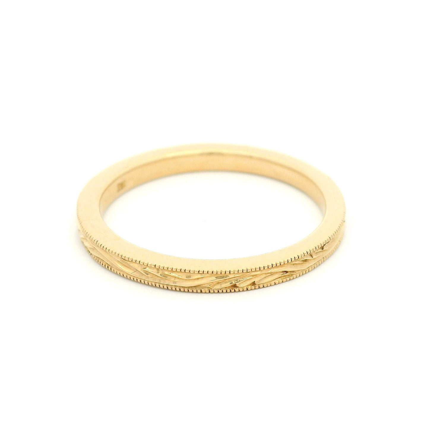 14k Yellow 2mm Wide Hand-Engraved Wave Band