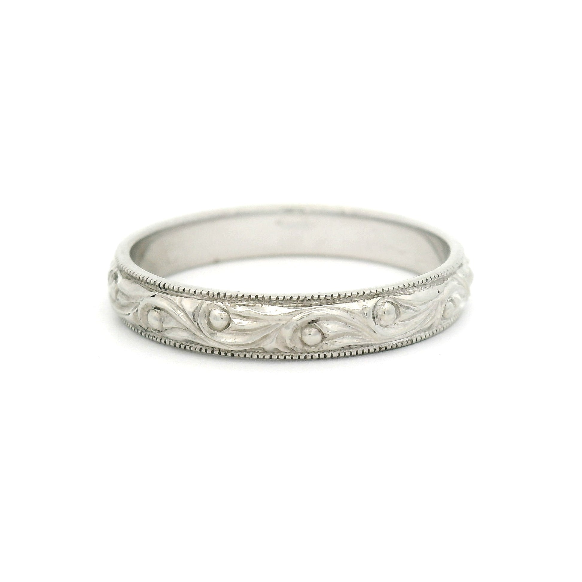 14k White 3mm Wide Hand-Engraved Swirl Band