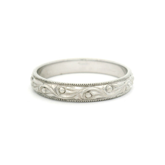 14k White 3mm Wide Hand-Engraved Swirl Band