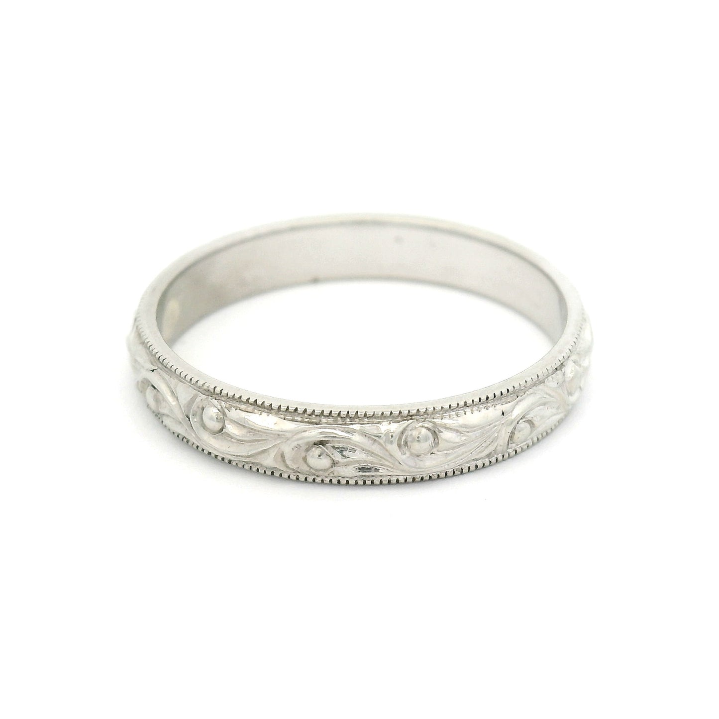 14k White 3mm Wide Hand-Engraved Swirl Band