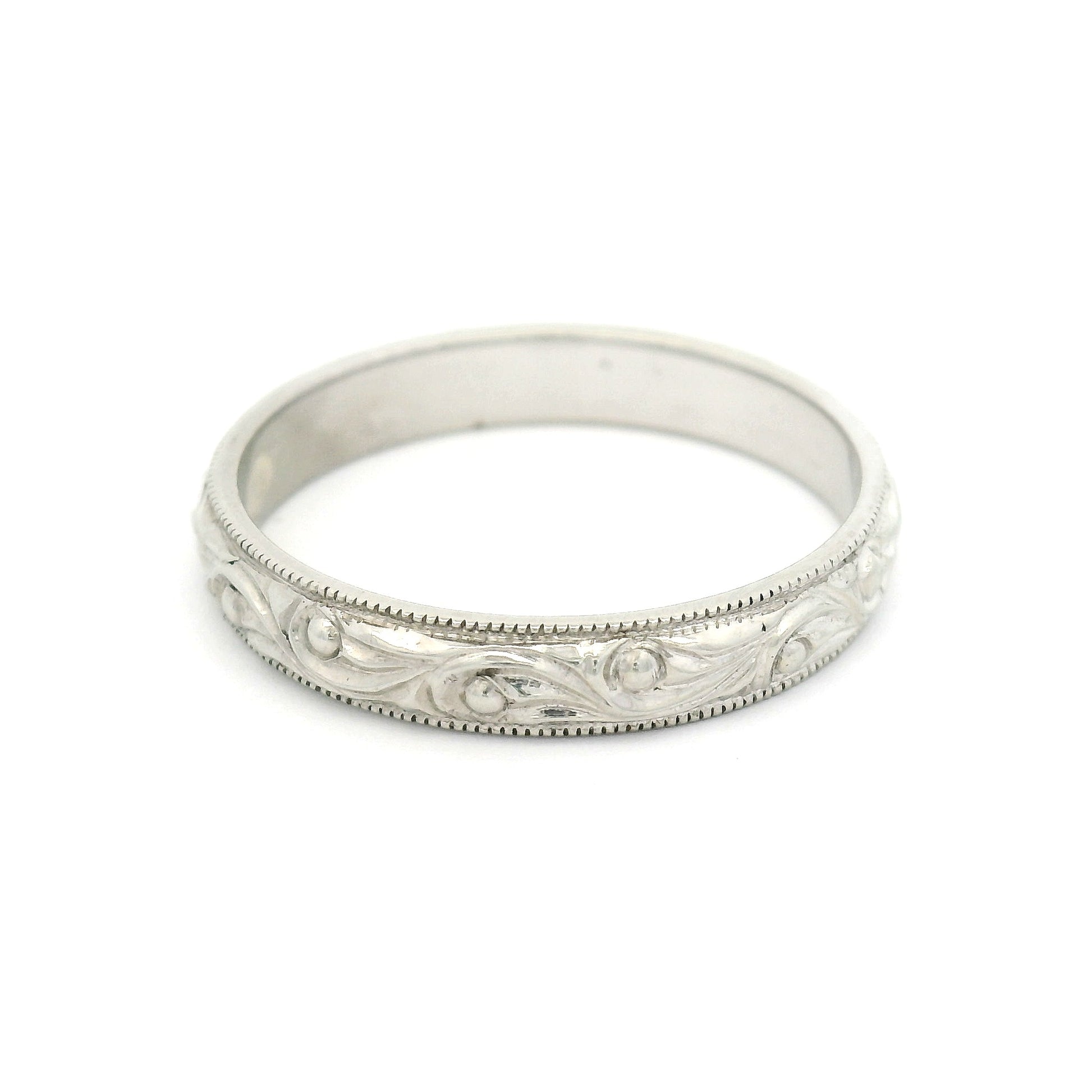14k White 3mm Wide Hand-Engraved Swirl Band