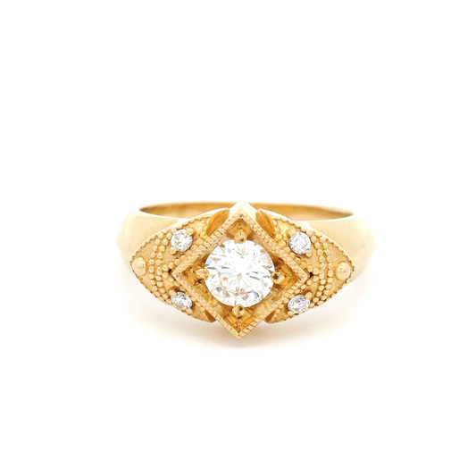 14k Yellow Art Deco Ring with 0.41ct Diamond and Accent Diamonds