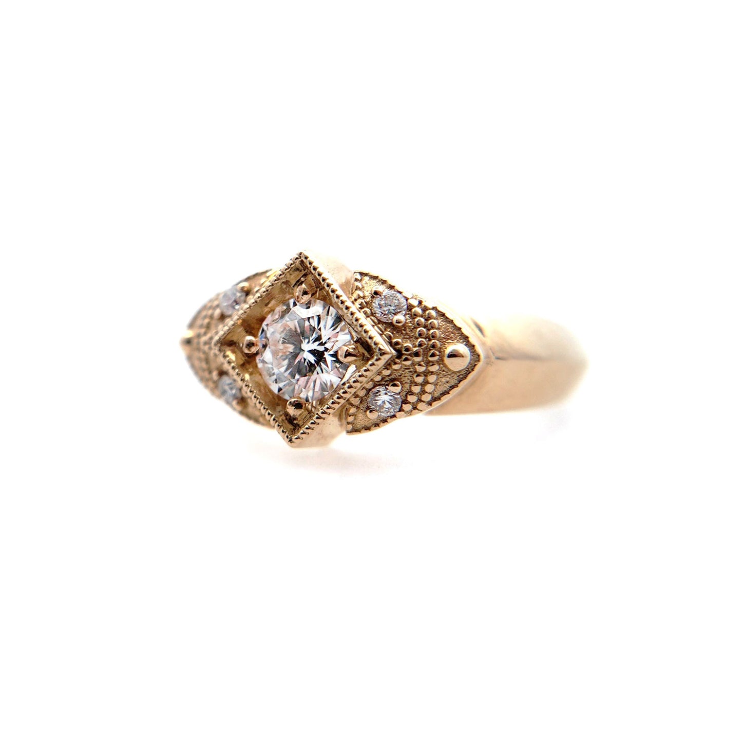 14k Yellow Art Deco Ring with 0.41ct Diamond and Accent Diamonds