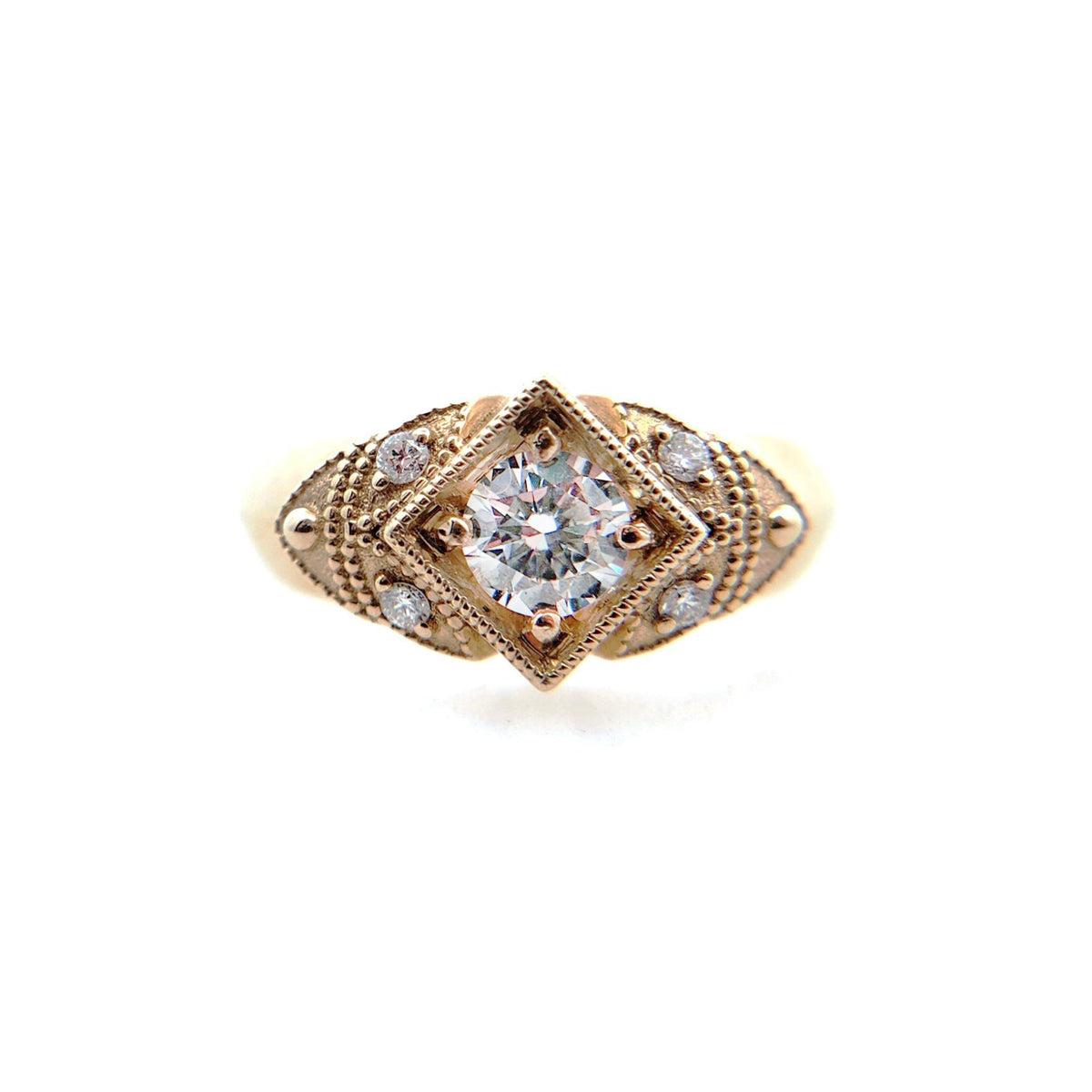 14k Yellow Art Deco Ring with 0.41ct Diamond and Accent Diamonds