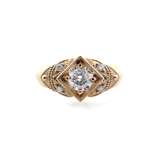 14k Yellow Art Deco Ring with 0.41ct Diamond and Accent Diamonds