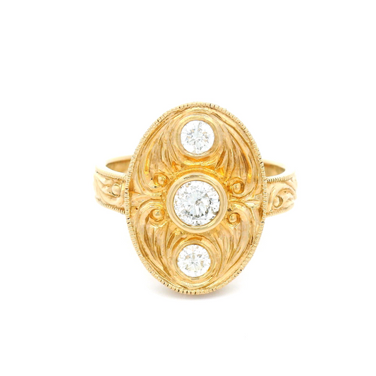 14k YellowHand-Engraved Ring with 0.46ct Diamond and Accent Diamonds