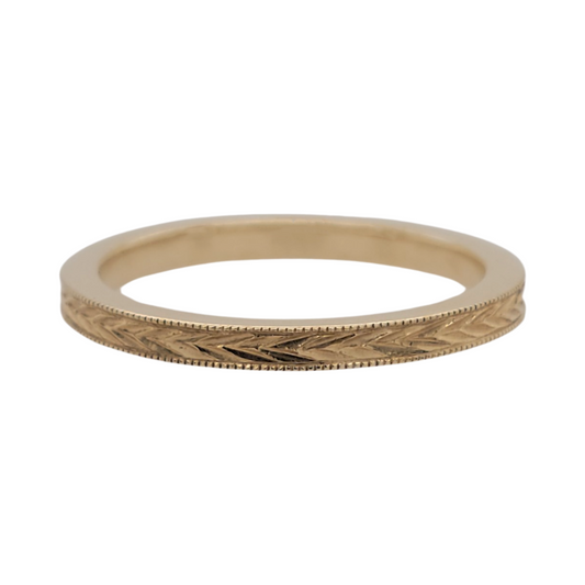Engraved Leaf Wedding Band