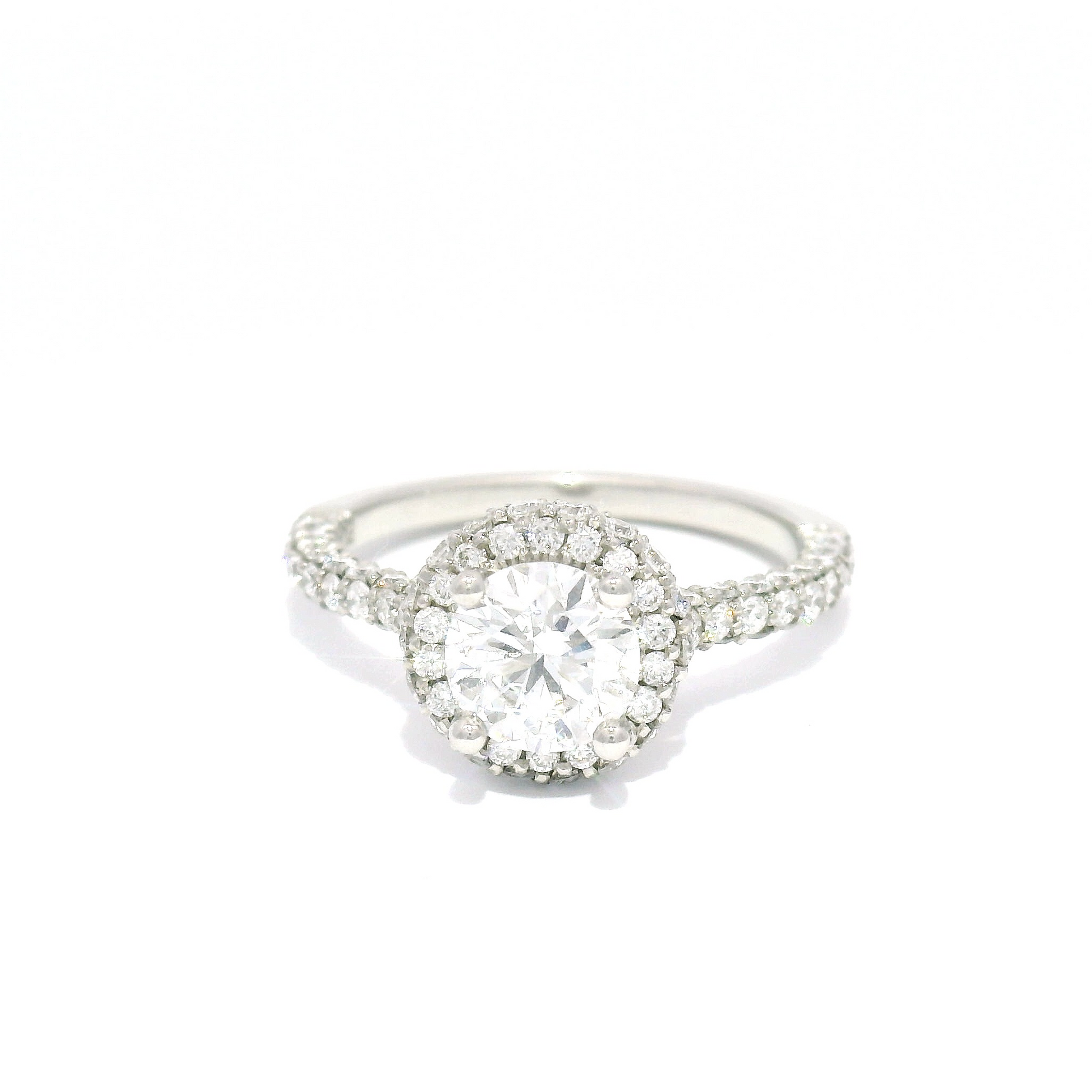 Platinum Engagement Ring with 0.78ct Lab Grown Diamond and Accent Diamond Double Sided Halo and Shank