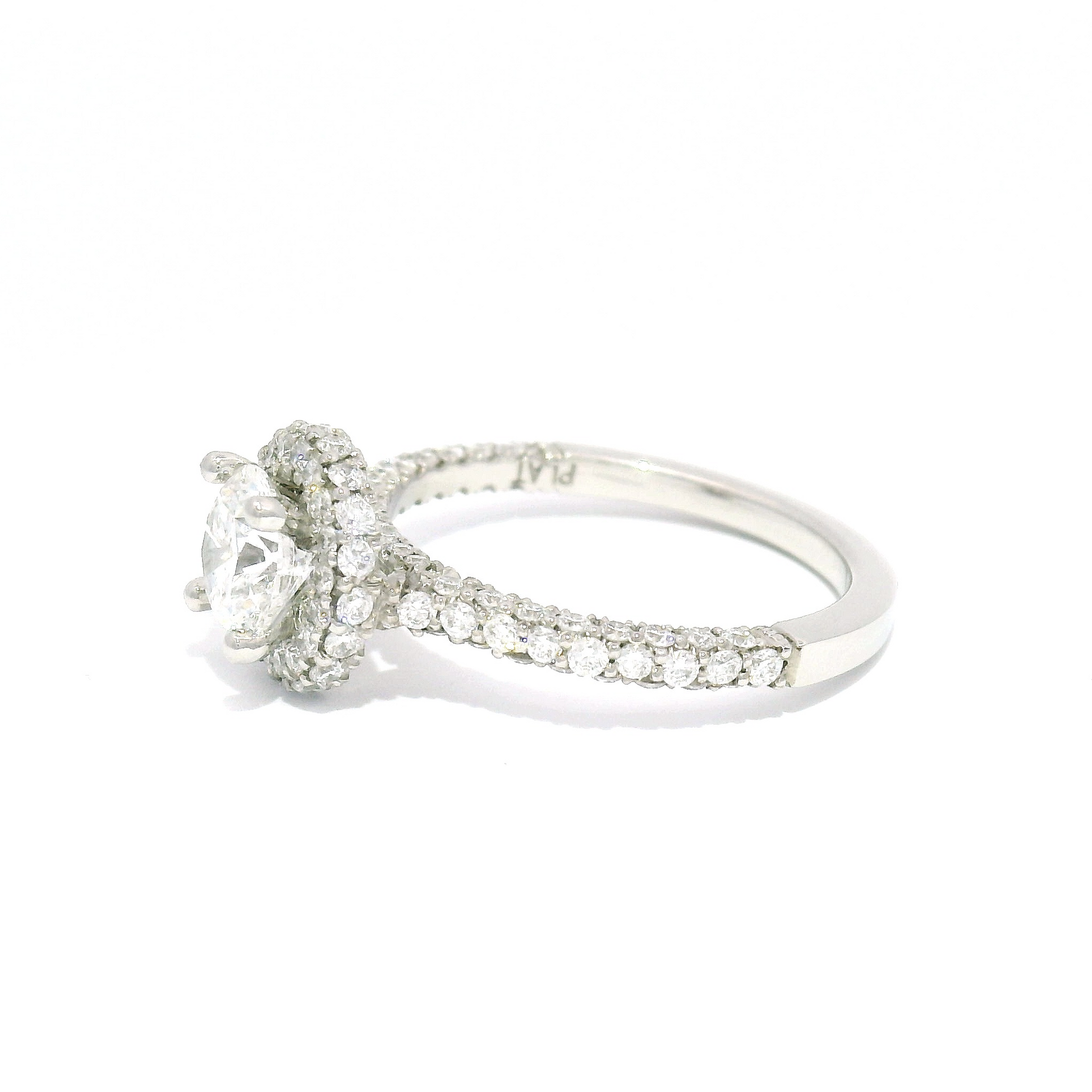 Platinum Engagement Ring with 0.78ct Lab Grown Diamond and Accent Diamond Double Sided Halo and Shank