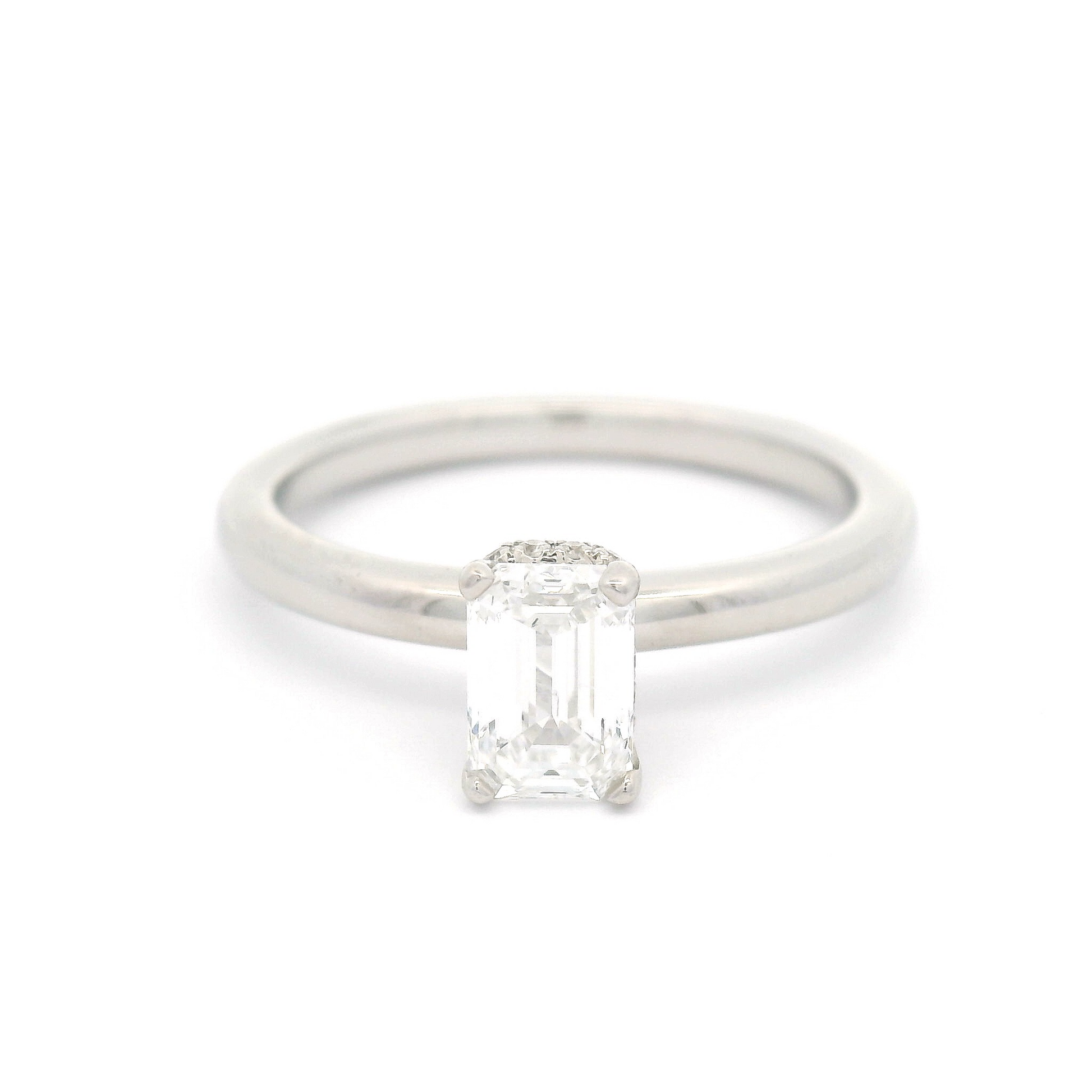 14k White Solitaire with 0.63ct Lab-Grown Emerald-Cut Diamond & Hidden Accent Diamonds
