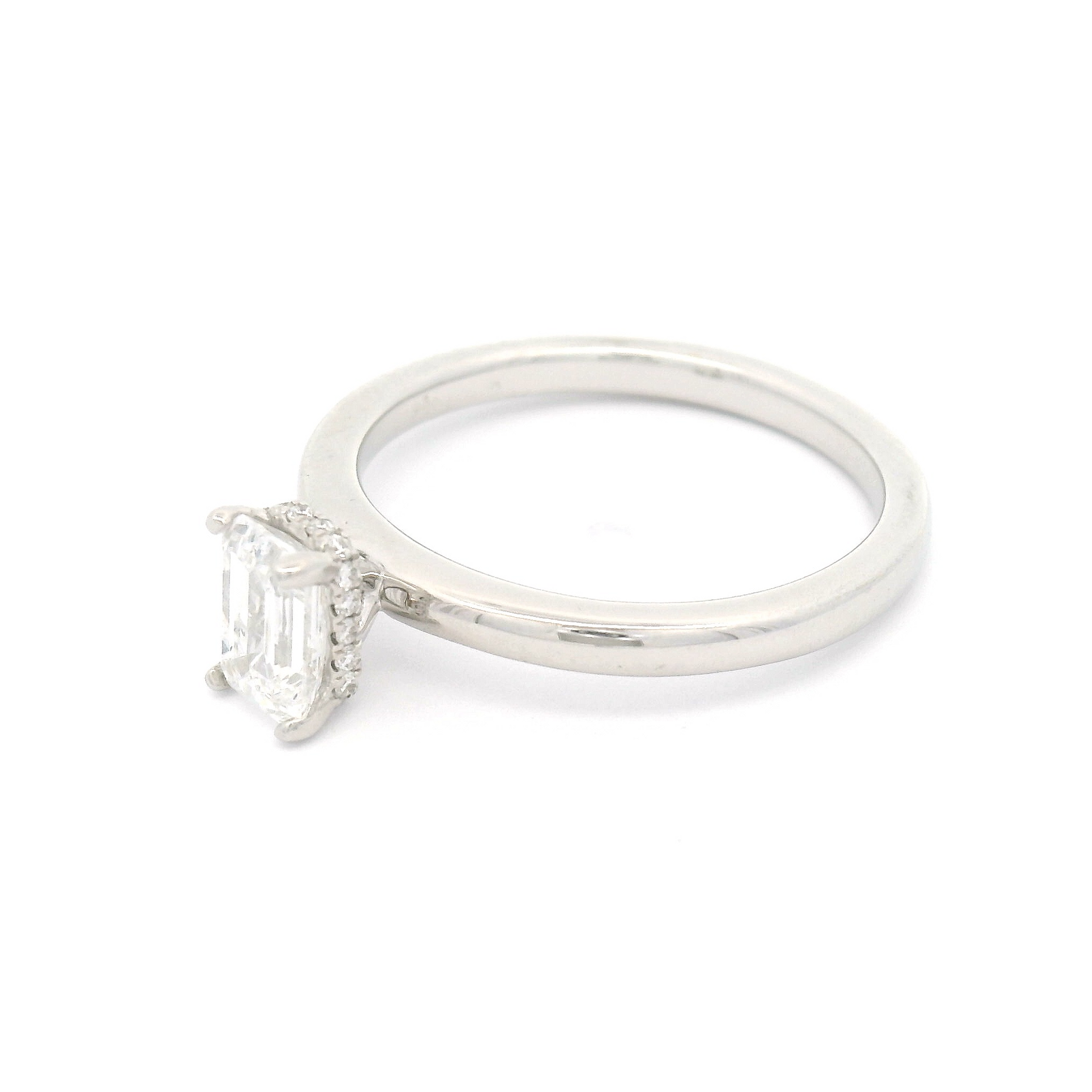 14k White Solitaire with 0.63ct Lab-Grown Emerald-Cut Diamond & Hidden Accent Diamonds