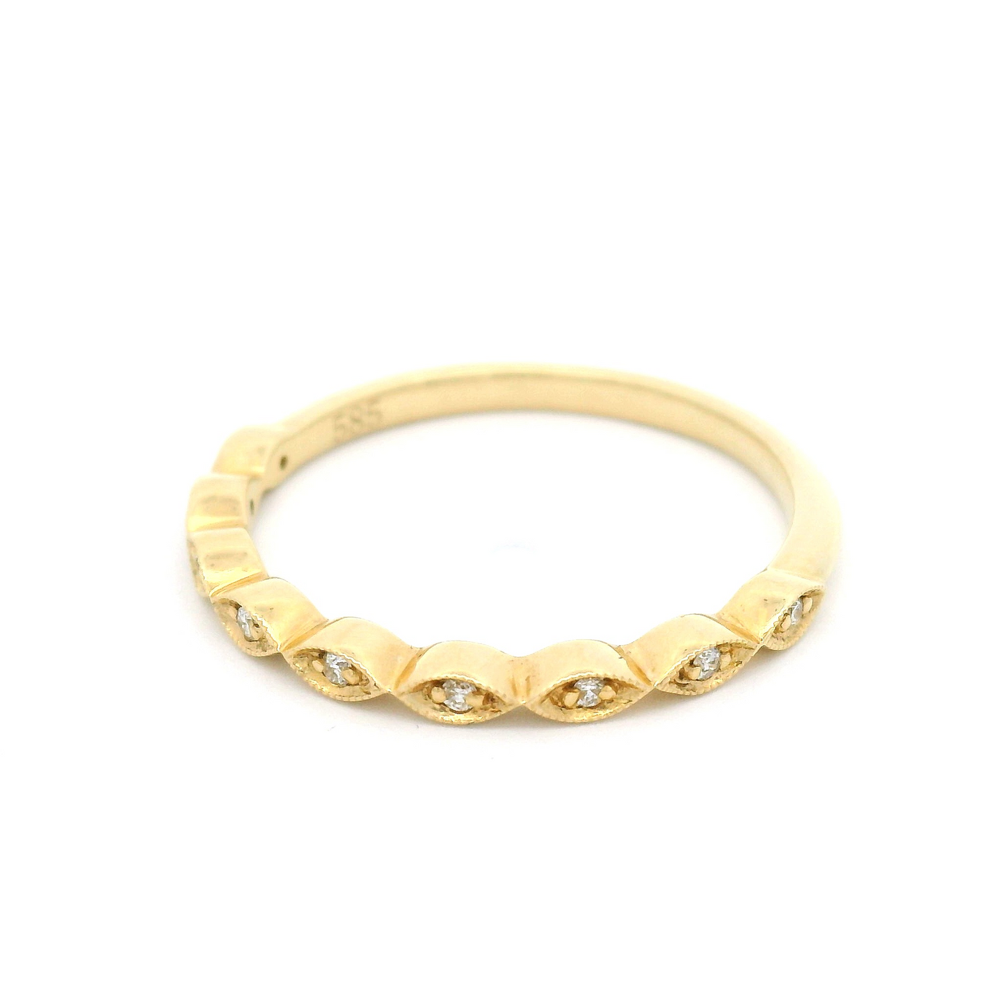 14k Yellow Vintage Style Half-Eternity Band with 0.05cts Natural Diamonds