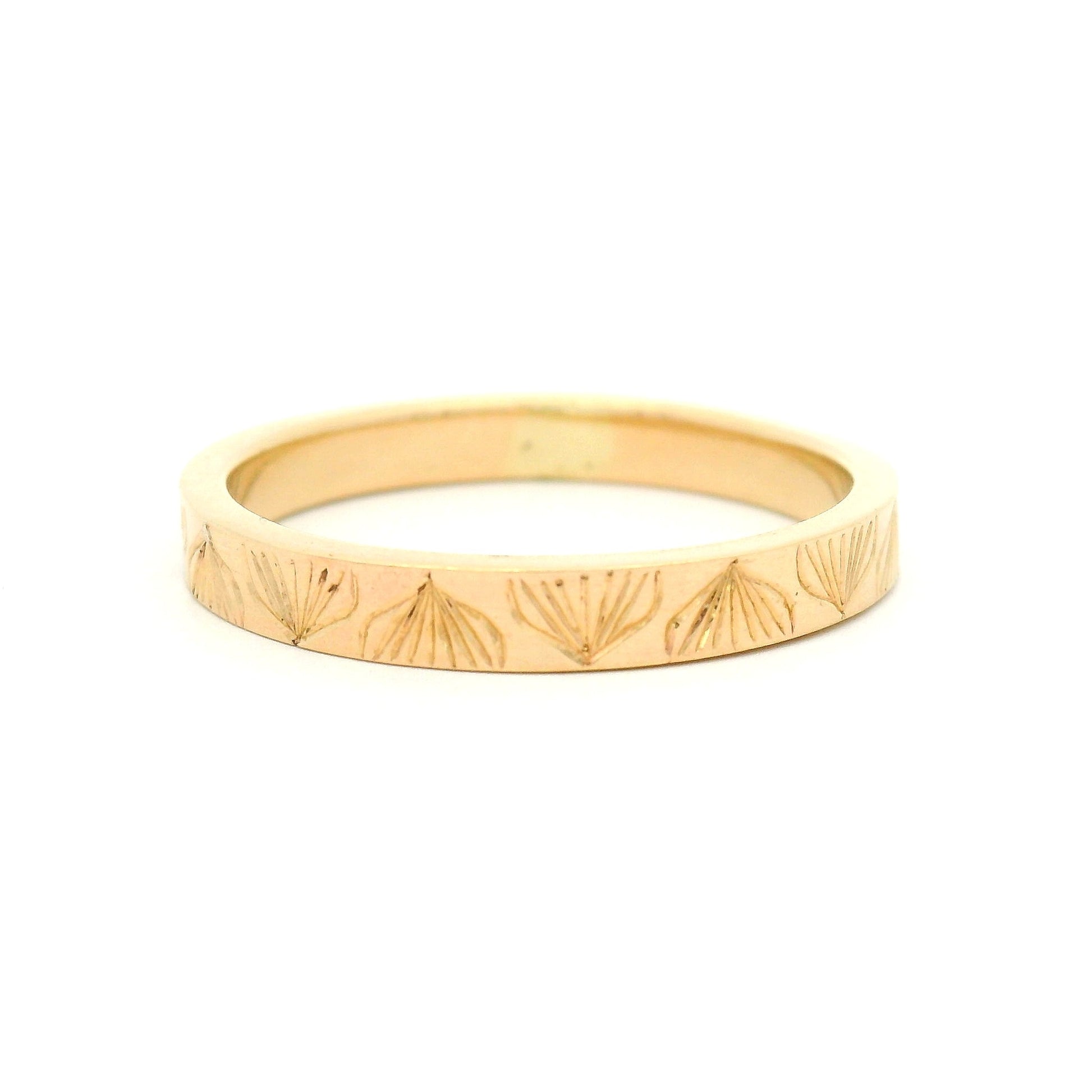 14k Yellow 3mm Wide Hand-Engraved Flat Band