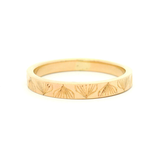 14k Yellow 3mm Wide Hand-Engraved Flat Band